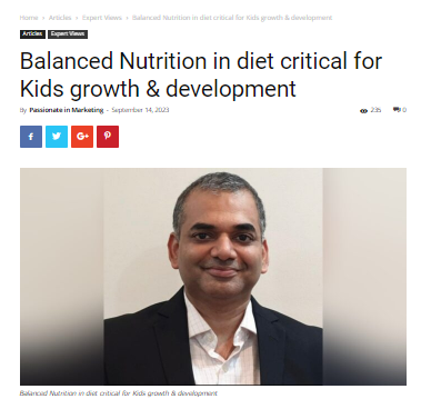 Balanced Nutrition in diet critical for Kids growth & development
