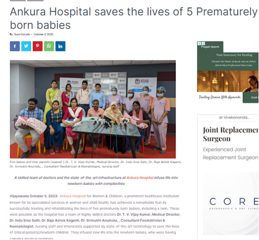Ankura Hospital Saved The Lives 5 Permaturely born babies saved