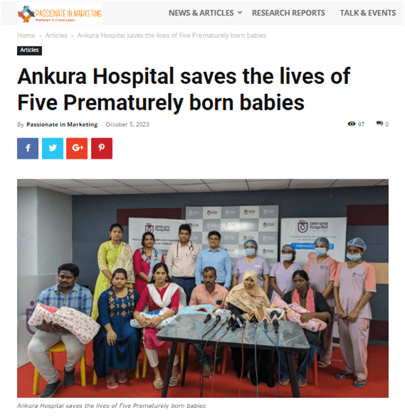 Ankura Hospital Saves the lives of Five Prematurely born babies