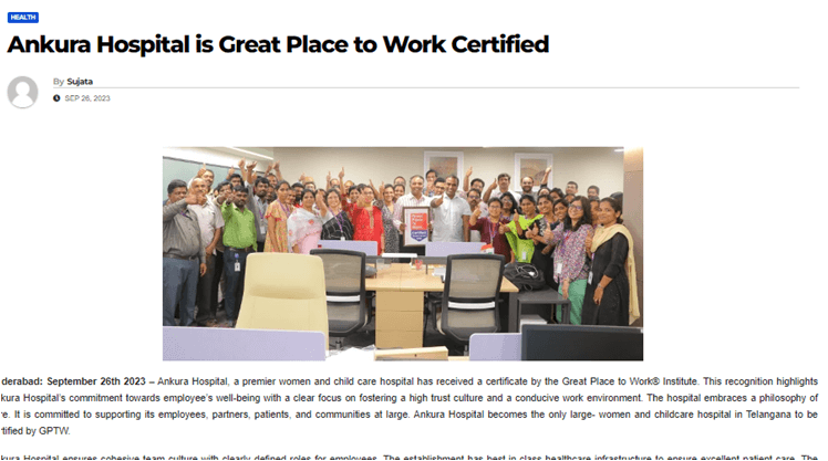 Hyderabad Ankura Hospital Gets Certified