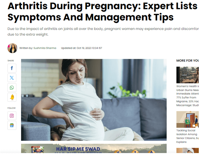Arthritis During Pregnancy Expert Lists symptoms and managenment tips