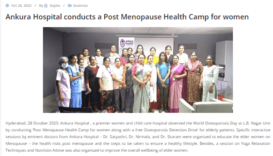 Ankura Hospital conducts a post menopause heath camp for women