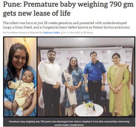 Pune:Premature baby weighing 790gm gets new lease of life