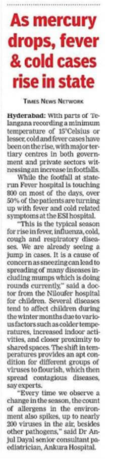 As mercury drops fever & cold cases rise in state