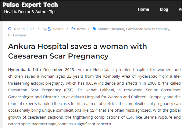 Ankura Hospital Saves Women With Caesaren Scar Pregnancy