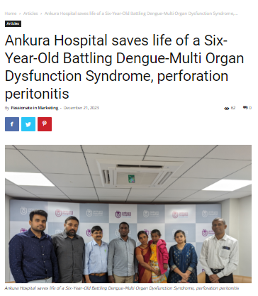 Ankura Hospital saves life of six years-old Battling dengue