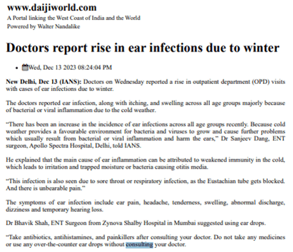 Doctors report rise in ear infection due to winter