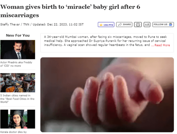 Women gives birth to miracle baby after 6 Miscarriages